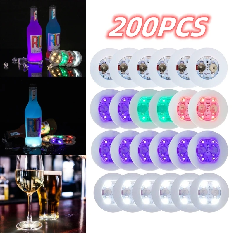 Stiker botol anggur menyala warna-warni lampu Coaster LED 1-200 buah stiker Bar lampu pesta pernikahan botol anggur menyala