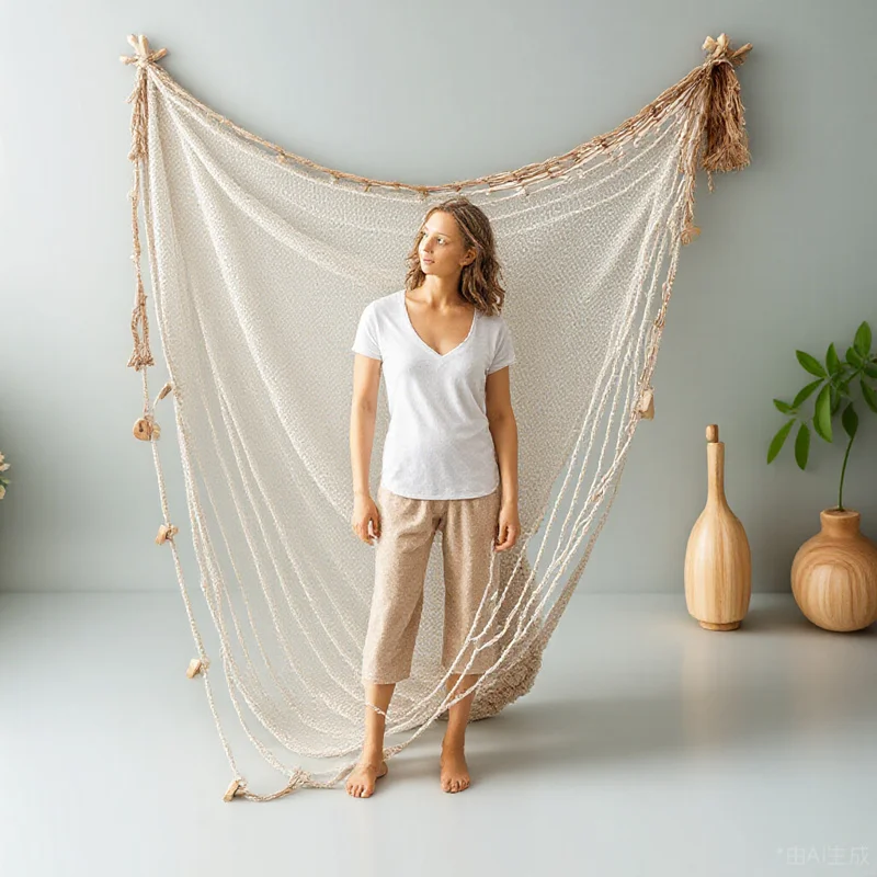 

Mediterranean Style Decorative Fishing Net 200x100cm Light Brown Classic Nautical Wall Hanging Background Prop for Theme Party