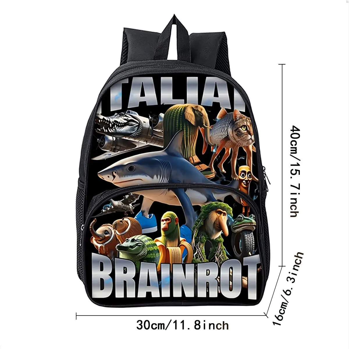 Hot Italian Brainrot Print Round Front Pocket Backpacks for Boy and Girls Best Gifts 2D Flat Cartoon School Bag for Children