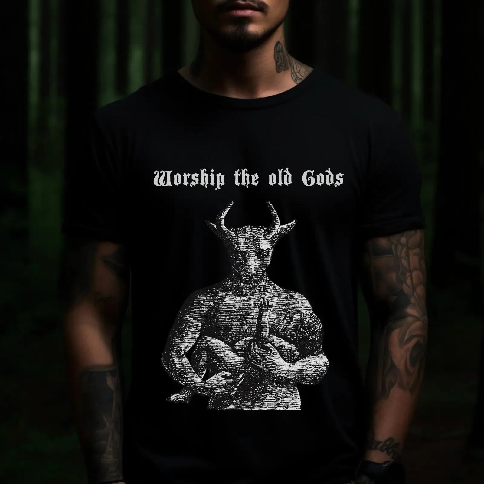 worship the old gods moloch baal human sacrifice thsirt pagan occult vintage Washed Soft Breathable Stretched Casual graphic