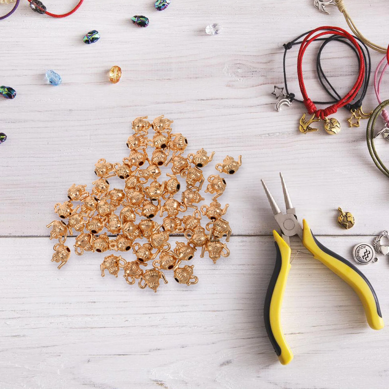 

50Pcs Alloy Vintage Teapot Charm Miniature Pendant for DIY Jewelry Crafting Bracelets Necklaces Keychains Gift