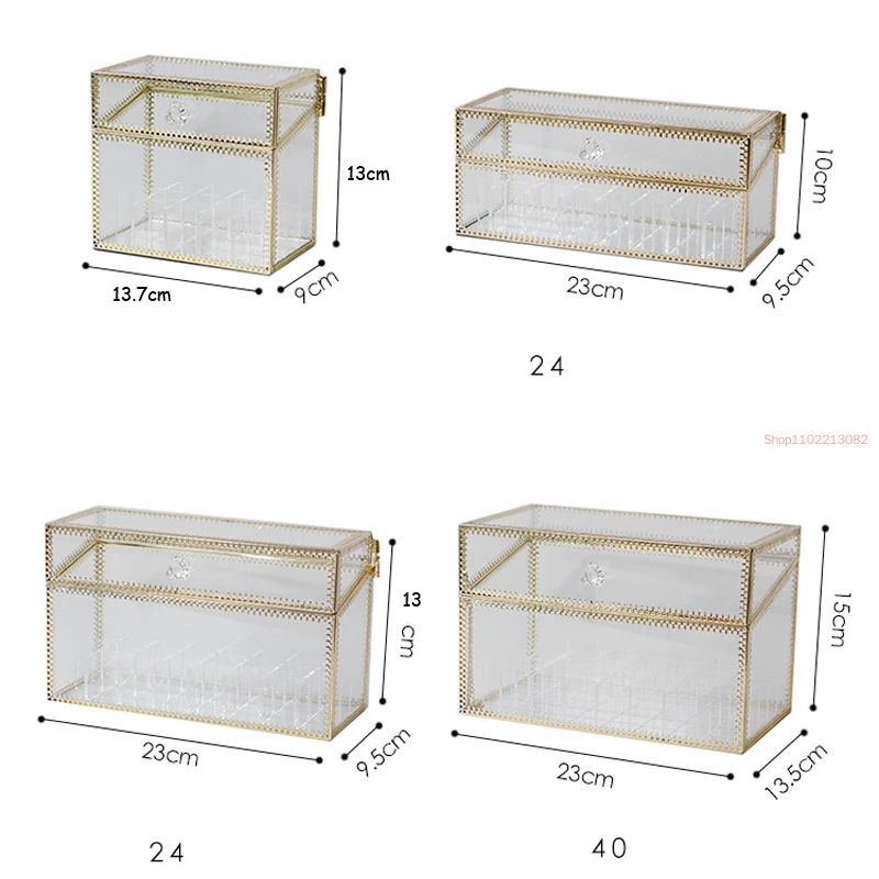 Imagem -06 - Organizador de Maquiagem Caixa de Armazenamento para Mulheres Recipiente Cosmético de Vidro Batom Cuidados com a Pele Esmalte Perfume Display Stand Dourado
