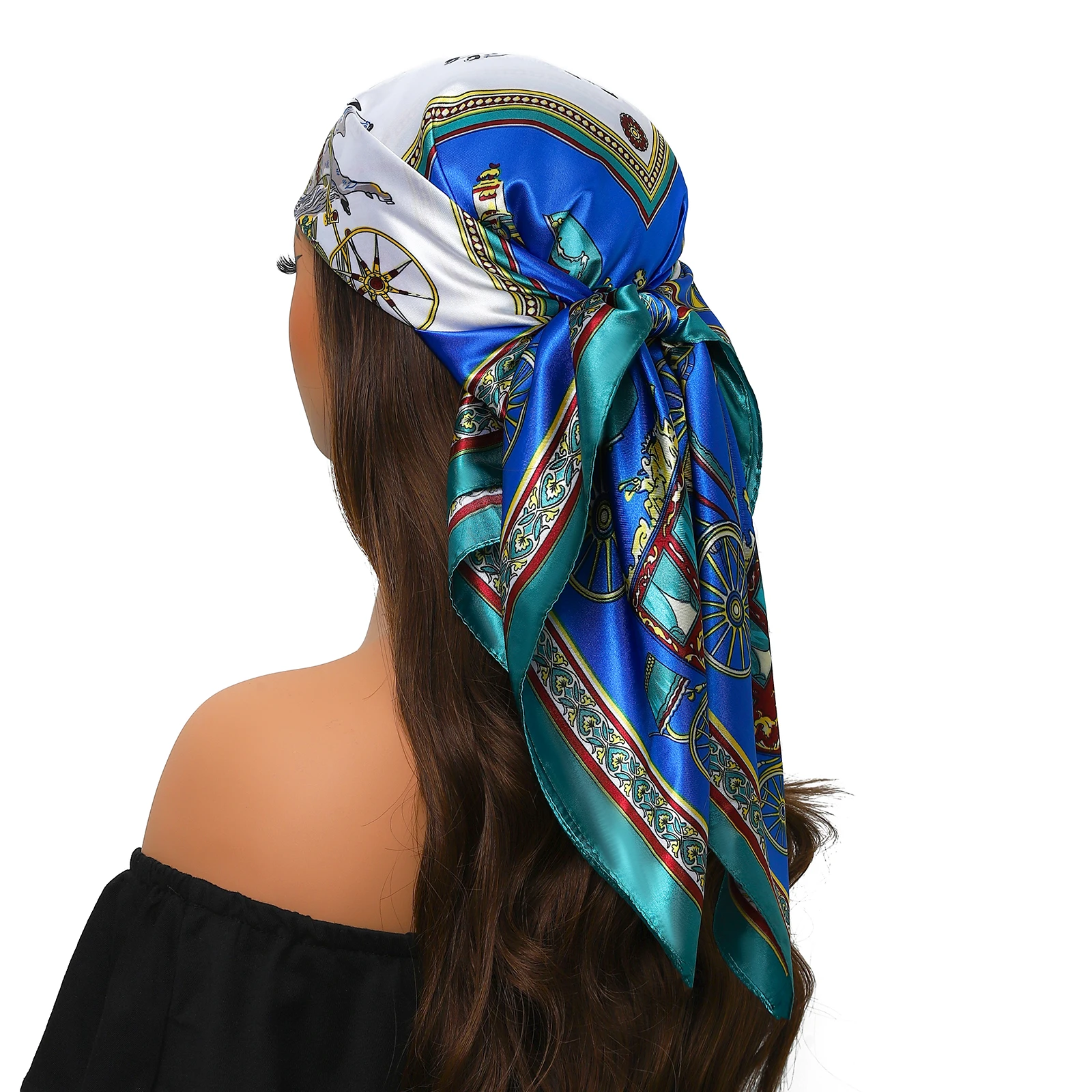 New 90*90cm Retro Brand Women Silk Scarf Bandanna Fashion Bohemian Pattern Square Hijab Lady Wrap Headband foulard muffler