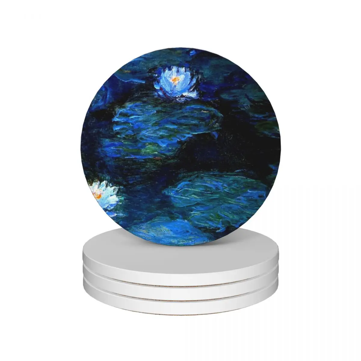 

Water Lilies Monet deep blue Ceramic Coasters (Set of 4) coffee set for drinks personalize customized Coasters