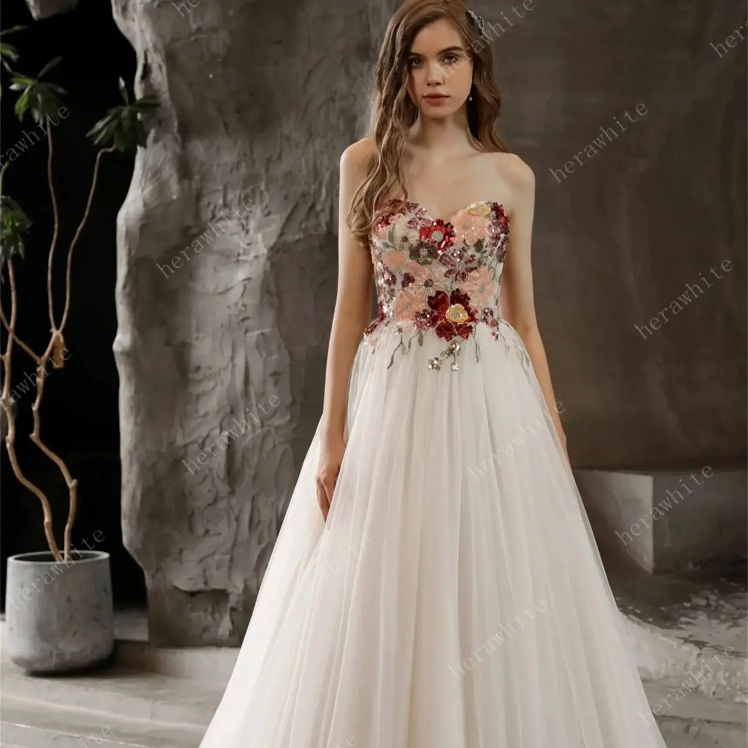 

Aileen Flowers Sweetheart Wedding Dress Sequins A-line Elegant Long Woman Party Dresses for Formal Occasions Luxury Evening Prom