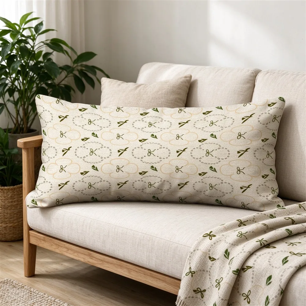 White Sage Herb Garden Print Long Pillow Cover, Organic Style, Family Room Decorative, Polyester, Room Decor, Convenient