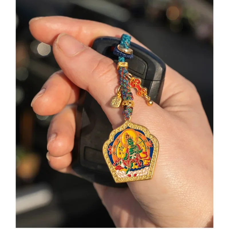 

Handmade Good Lucky Tibetan Car Keychain Pendant Green Tara Charm Rope Knots Blessing Pendant Original Gift for Family