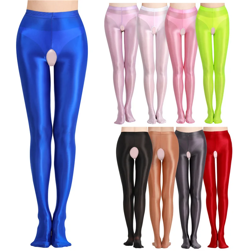 

Sexy Open Crotch Exotic Pants Japanese See Through Shiny Leggings Women Glossy Pantyhose Party Club Tights