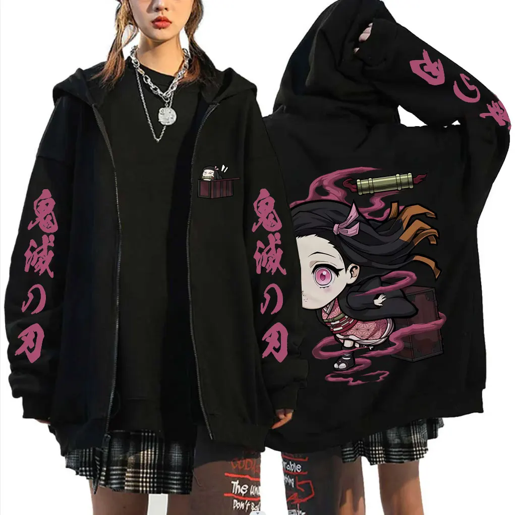 

Anime Demon Slayer Zipper Hoodie Kawaii Cute Kamado Nezuko Merch Zip Up Jacket Men Women Cartoon Manga Cosplay Zip Up Sweatshirt