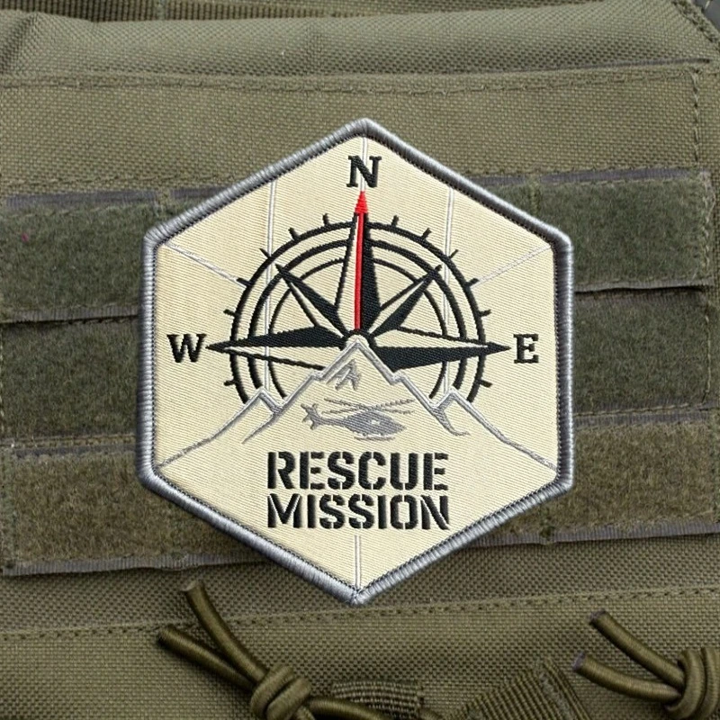 Outdoor Search Rescue Mission Tactical Patch Compass Mountain Helicopter Design Hook & Loop Morale Badge Outdoor Gear Applique