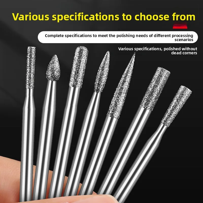 Diamond Grinding Head / 3mm Handle Metal Jadeite Jade Grinding Reaming Polishing Head / Engraving Tool Emery Grinding Needle