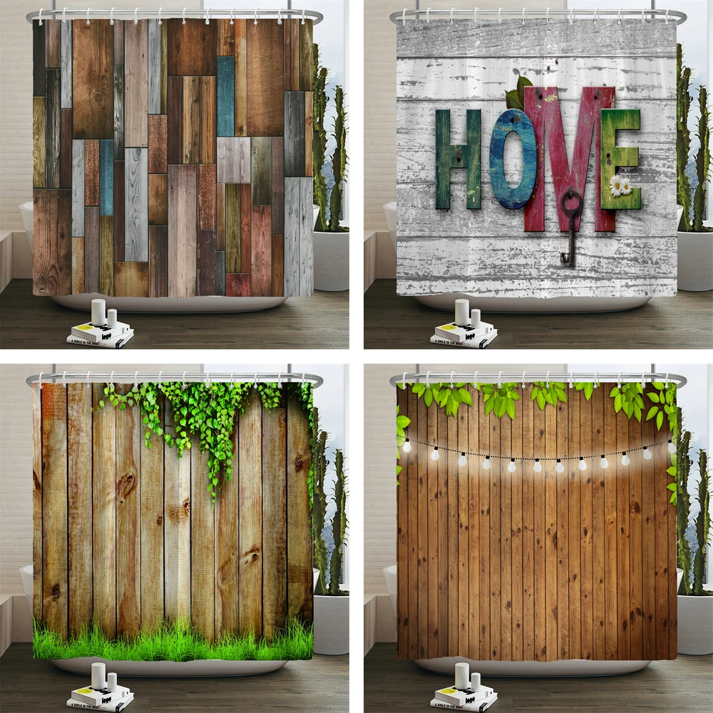 

Country Style Wood Pattern Shower Curtain Bathroom Curtain Art Image Waterproof 180x180cm Bathroom Curtain With Hooks Room Decor