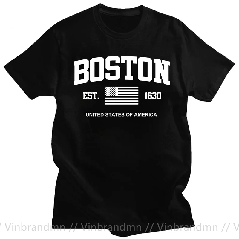 Boston EST. 1630 Street Letter T Shirt Men Summer Breathable T-Shirt Hip Hop Casual Cool Soft USA Urban Sports Harajuku Clothing