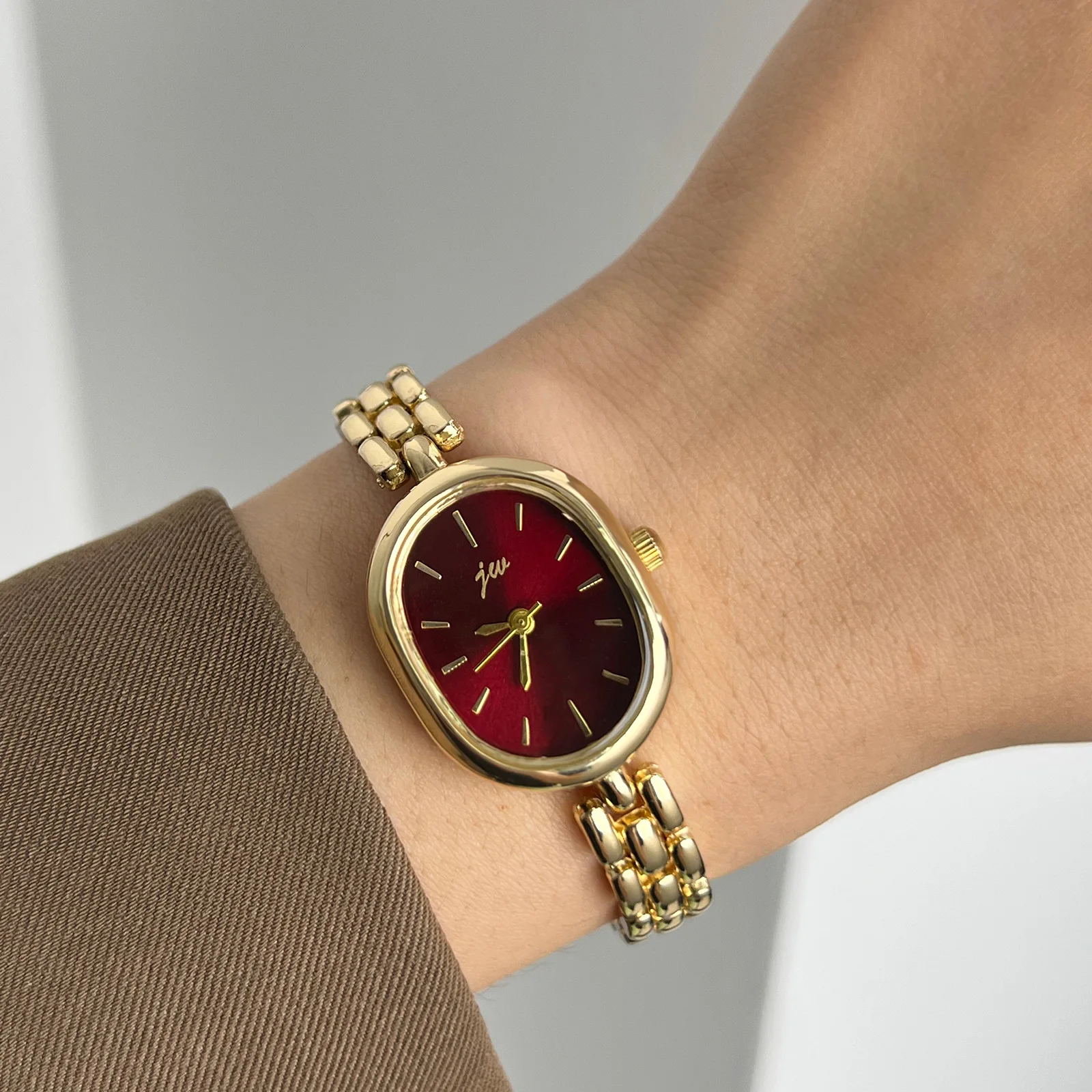 Minimalist Oval Wristwatch, Metal Bead Chain Waterproof Quartz Watch, Compact Elegant Versatile Commute Wristwatch for Ladies