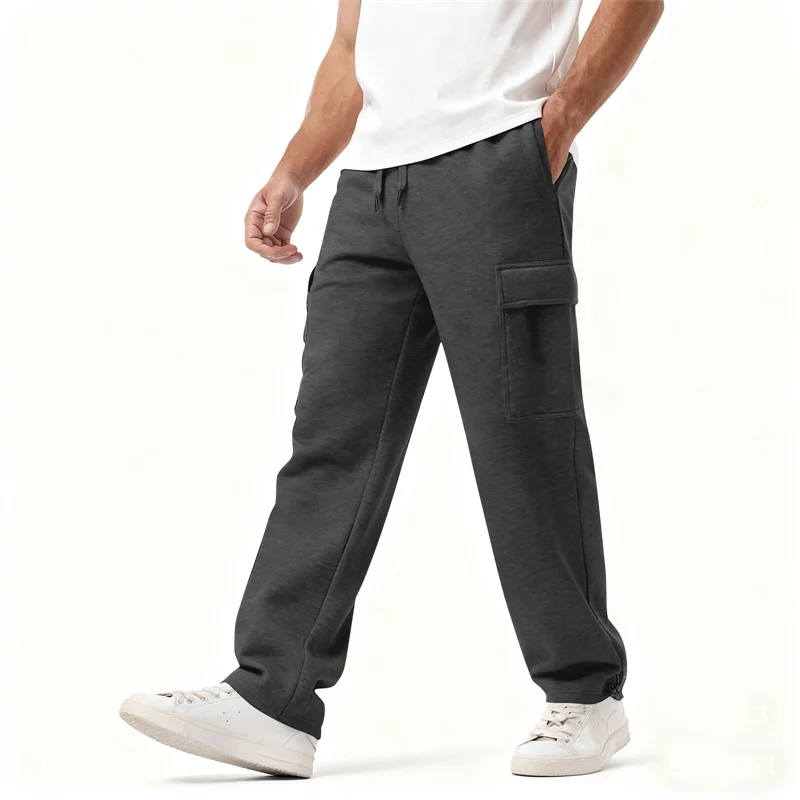 ربيع الخريف الرجال Sweatpants مستقيم ركض الرياضة الشارع الشهير متعددة جيب السراويل فضفاضة الرباط السراويل الطويلة غير رسمية الرجال