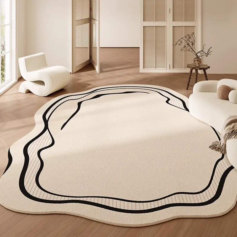 French Cream Style Home Decoration Carpet Minimalist Beige Bedroom Bedside Rug Irregular Geometric Pattern Mat Plush Soft Mats 4