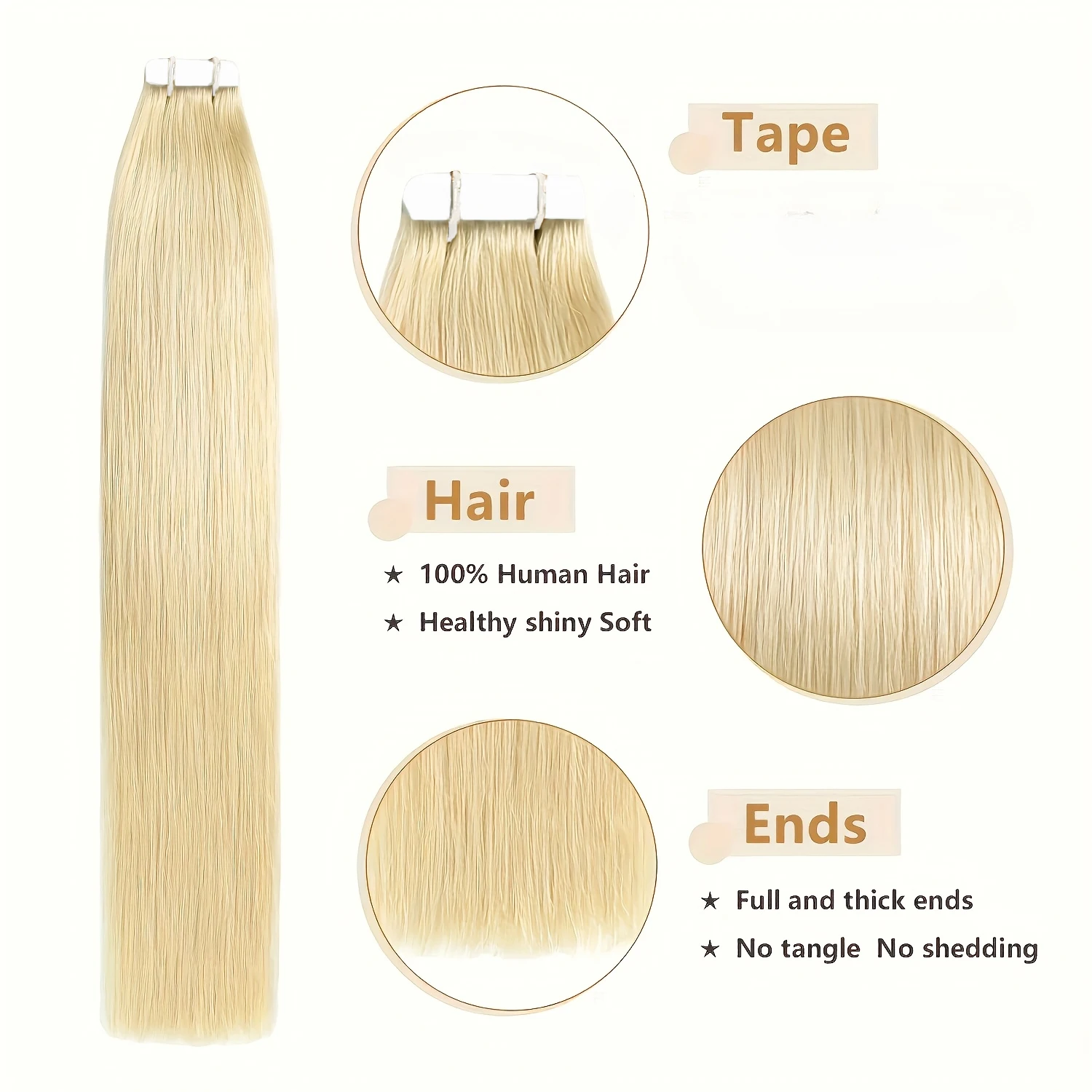 Extensiones de cabello de Color rubio 613, extensiones de cabello con cinta para mujeres, cabello humano liso Remy, extensiones de cabello liso Rubio