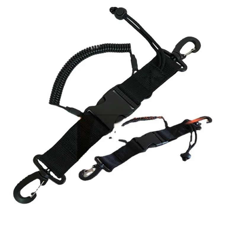 Diving Camera Leash - Heavy Duty Coiled Safety Tether with Double Clip Anti-Loss Lanyard Strap〔YY33〕