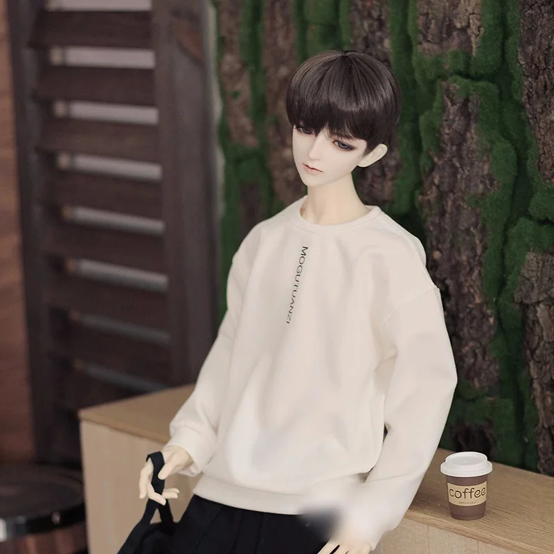 

bjd Doll clothes fit 1/4 1/3 Uncle id75 size White cotton hoodie Letter Long sleeve top Doll accessories