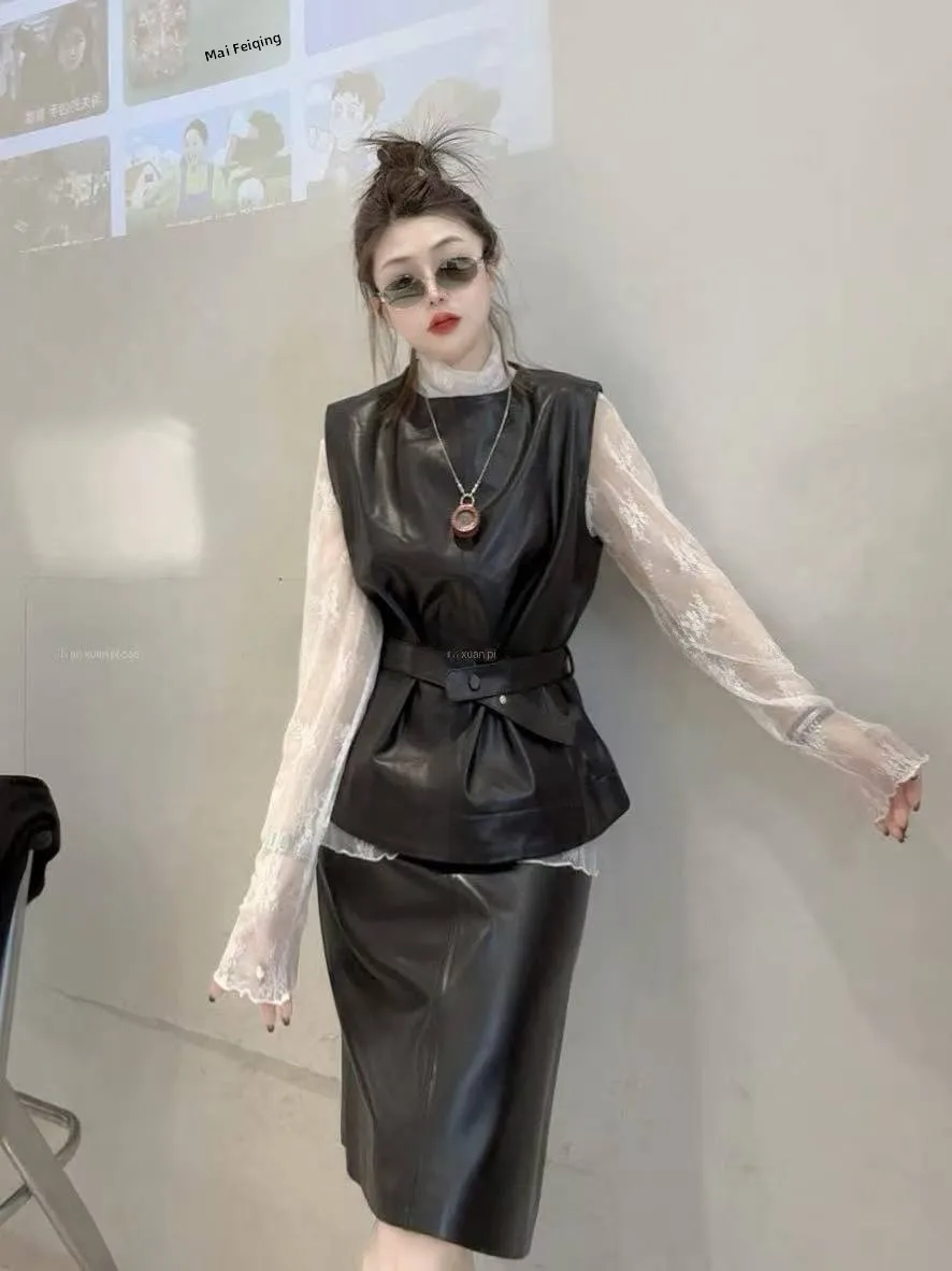 

Новая женская кожаная жилетка из овчины 2025 года: повседневная, универсальная, приталенная, свободного кроя, для осеннего сезона