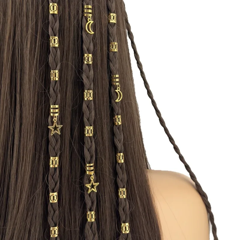 44Pcs Gold Metal Star Moon Hair Rings for Dreadlocks Vintage Style for Woman Braiding Daily Party Non Slip Lightweight Durable - view 5