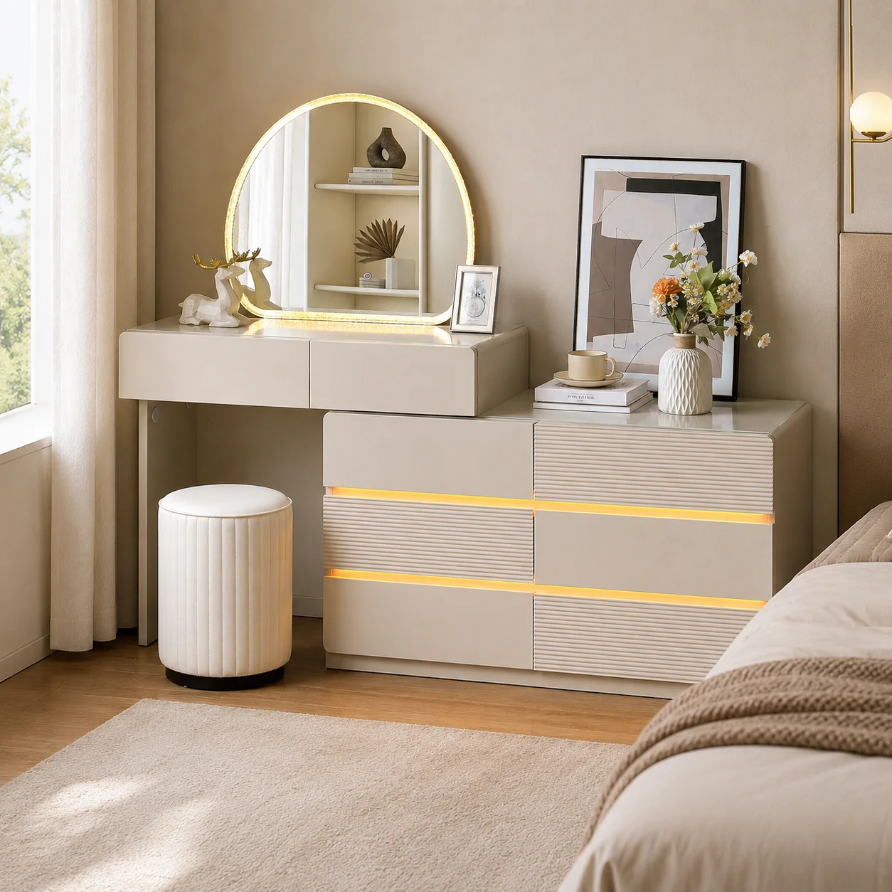 Dressing Table Vanity With Lighted Mirror - # Tocador moderno para dormitorio de