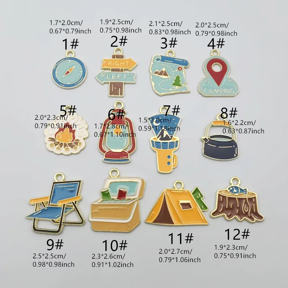10pcs Travel Camping Charm for Jewelry Accessories Diy Making Earring Bracelet Keychain Pendant Craft Supplies Metal Gold Plated