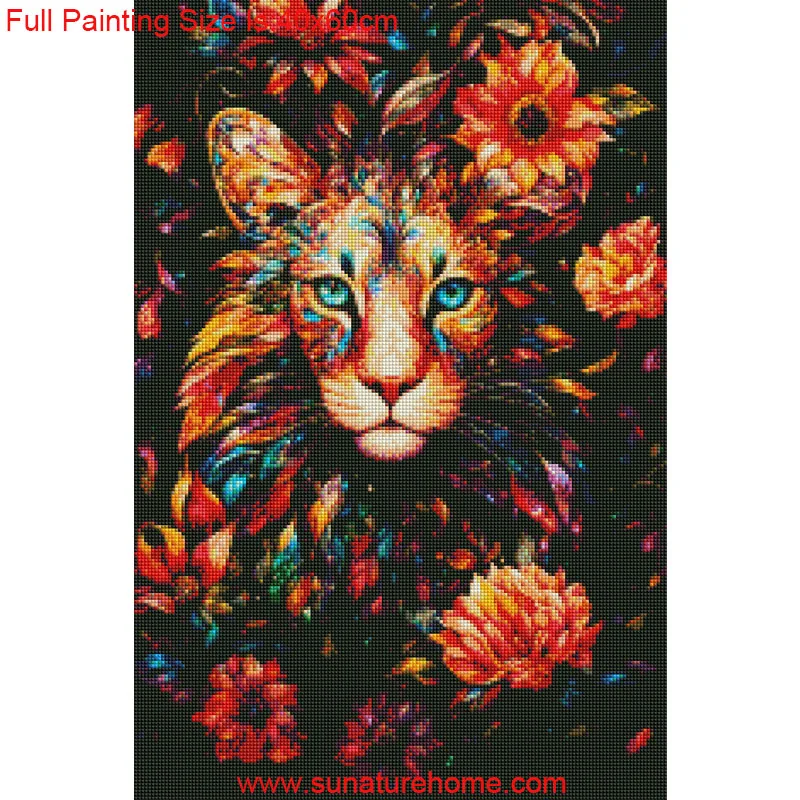 Sunature AB Diamond Painting Art Full Square Round Drills Flower Lion Diamond Painting Kits (5-10 AB Colors)