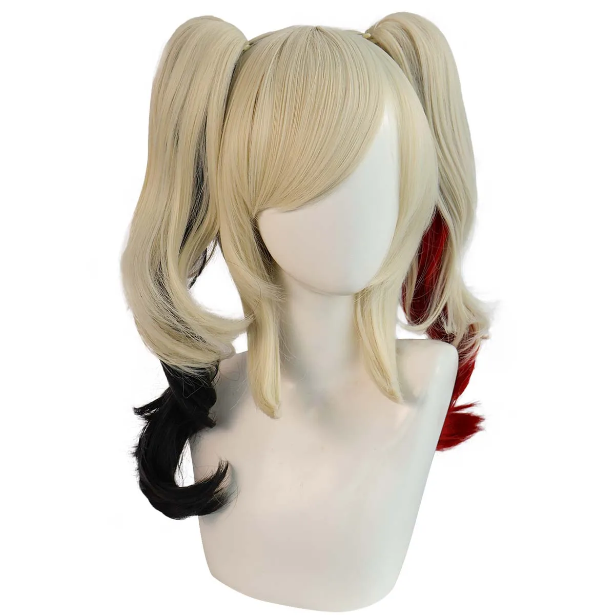 Harley Quinn Cosplay Wig Blonde Red Black Gradient Twin Ponytail Heat Resistant Synthetic Hair Halloween Carnival Party Props