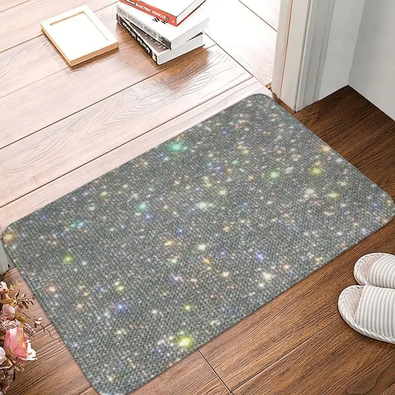 Silver Sparkle Glitter Design Front Door Mat Anti-Slip Outdoor Waterproof Diamond Doormat Floor Bathroom Entrance Rug Carpet