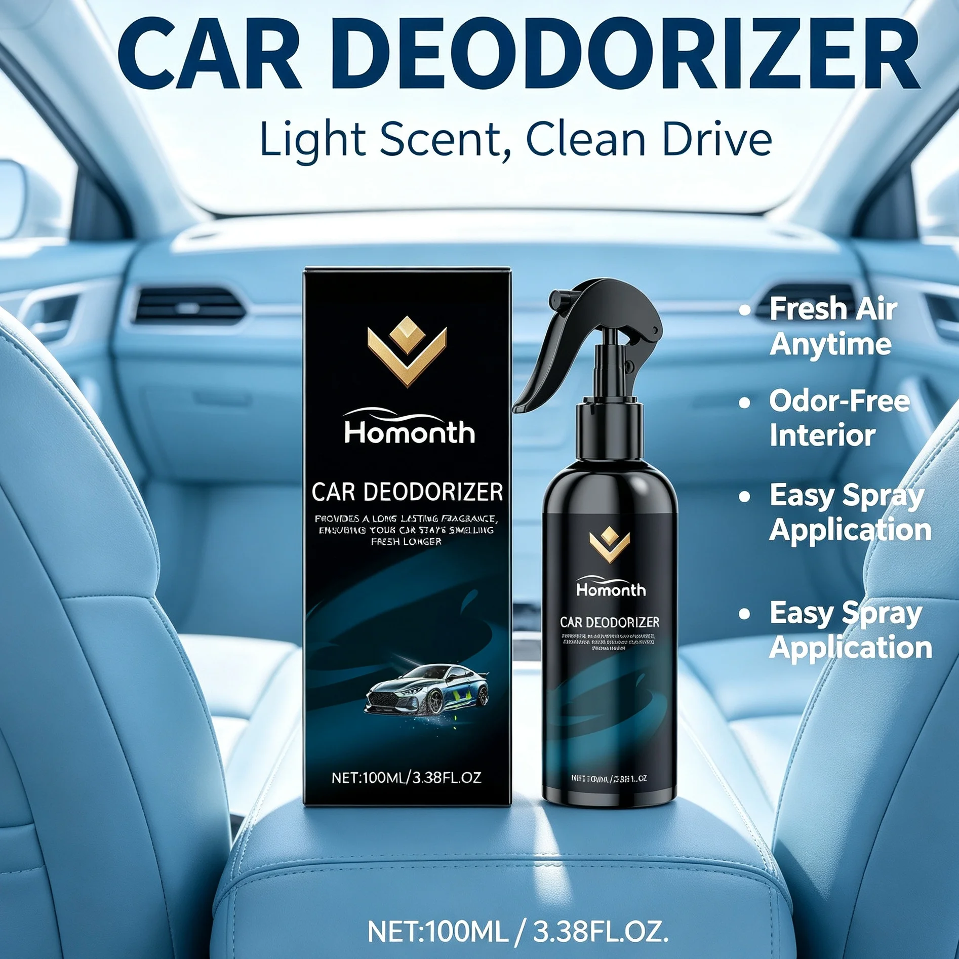 Car Odor Eliminator Spray Long‑Lasting Light Perfume Air Freshener Remove Bad Smell Auto Interior Deodorizing Car Accessory
