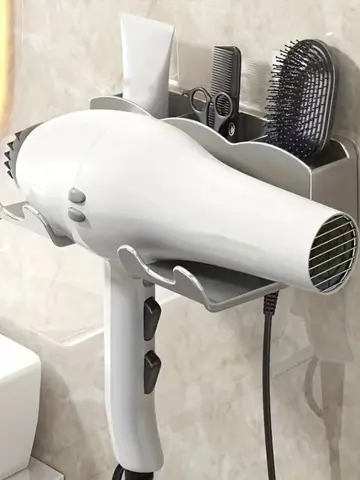 1pc Hair dryer storage rack, non perforated bathroom wall mounted bracket, bathroom air duct storage