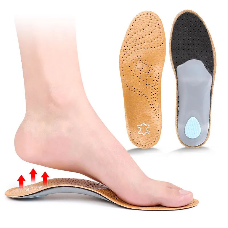 Plantilla ortopédica de cuero para hombre y mujer, soporte para el arco del pie plano, cojín ortopédico de 25mm, inserciones Premium para zapatos