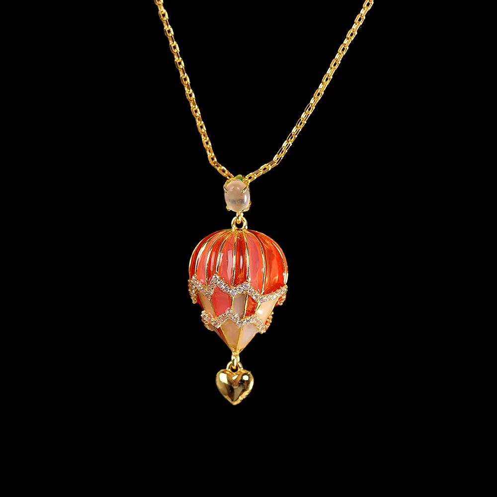 

Uglyless Enamel Red Pink Fire Balloon Pendants Necklaces Earrings Women Romantic Fairy Tale Jewelry Sets 925 Silver Hearts Gifts