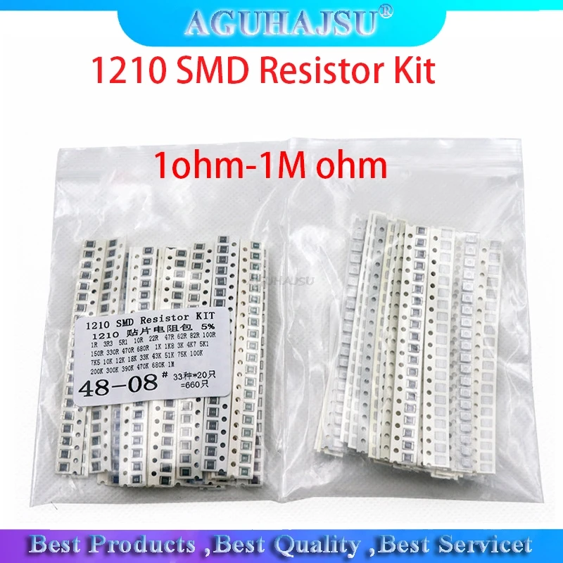 

1210 SMD Resistor Kit Assorted Kit 1ohm-1M ohm 5% 33valuesX 20PCS=660PCS DIY Kit