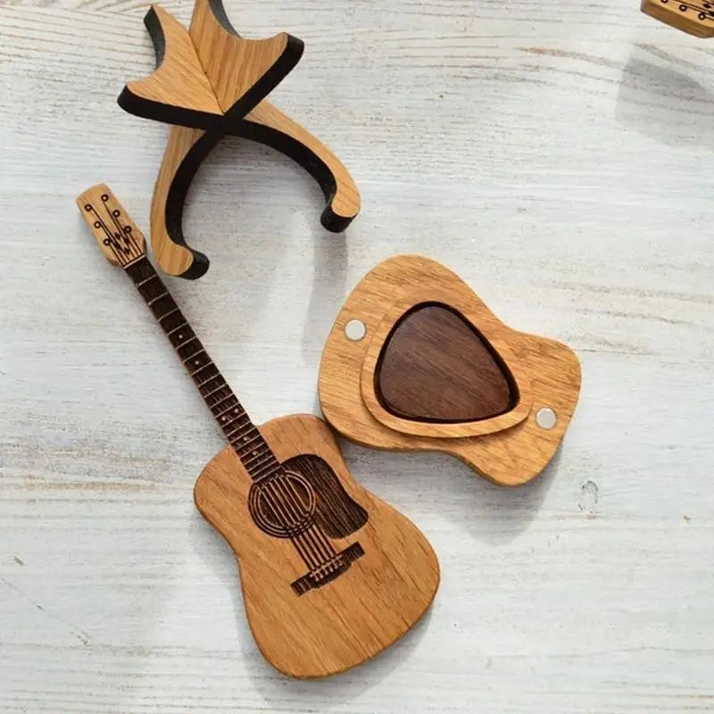 Guitar Pick Display Case Unique Wooden Bass Pick Organizer Small Acoustic Guitar Pick Display Holder Guitar Shaped Rack Storage