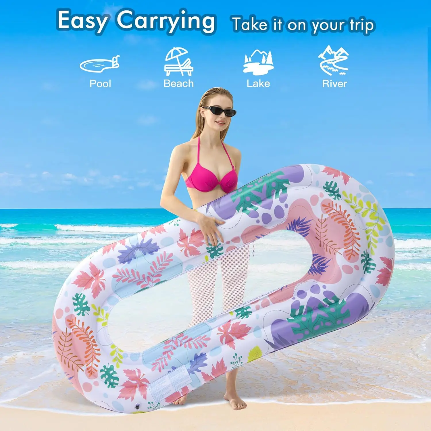 New Adult Pool Float Inflatable Floating Row Double Pool Floating Row Chaise Hammock Tanning Bed Amphibious
