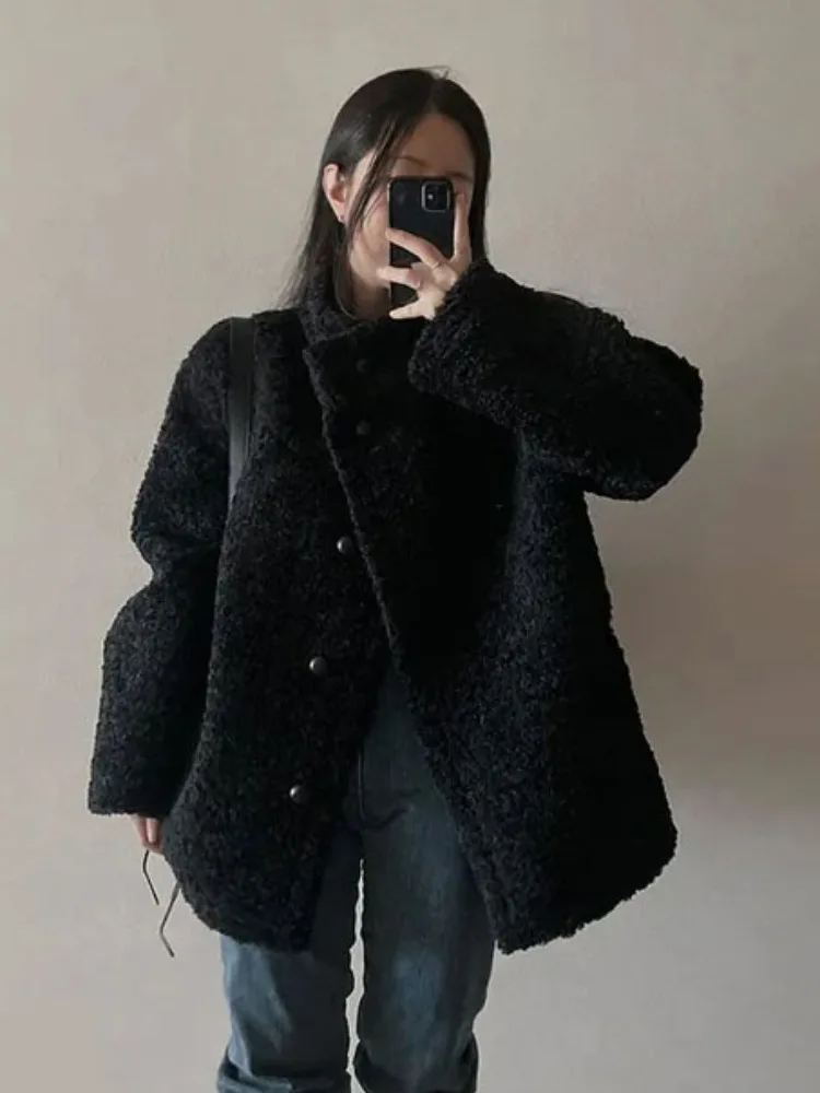معطف دافئ من الفرو الصناعي للنساء بزر واحد ملابس خارجية شتوية Dongda Gate وصل حديثًا فضفاض مناسب طويل Sve طول منتظم #5