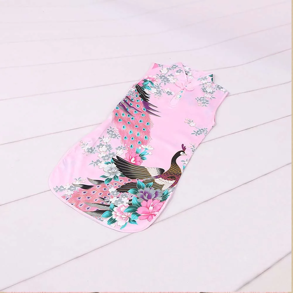 Qipao – robe traditionnelle paon sans manches pour filles, tenue Cheongsam, vêtements d'été