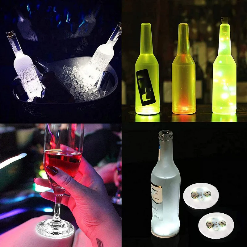 80//20/1 Pcs Luminous Bottle Stickers Lights 6cm LED Coaster Lamps for Xmas Bar KTV Wedding Party Cocktail Drink Cups Vase Decor