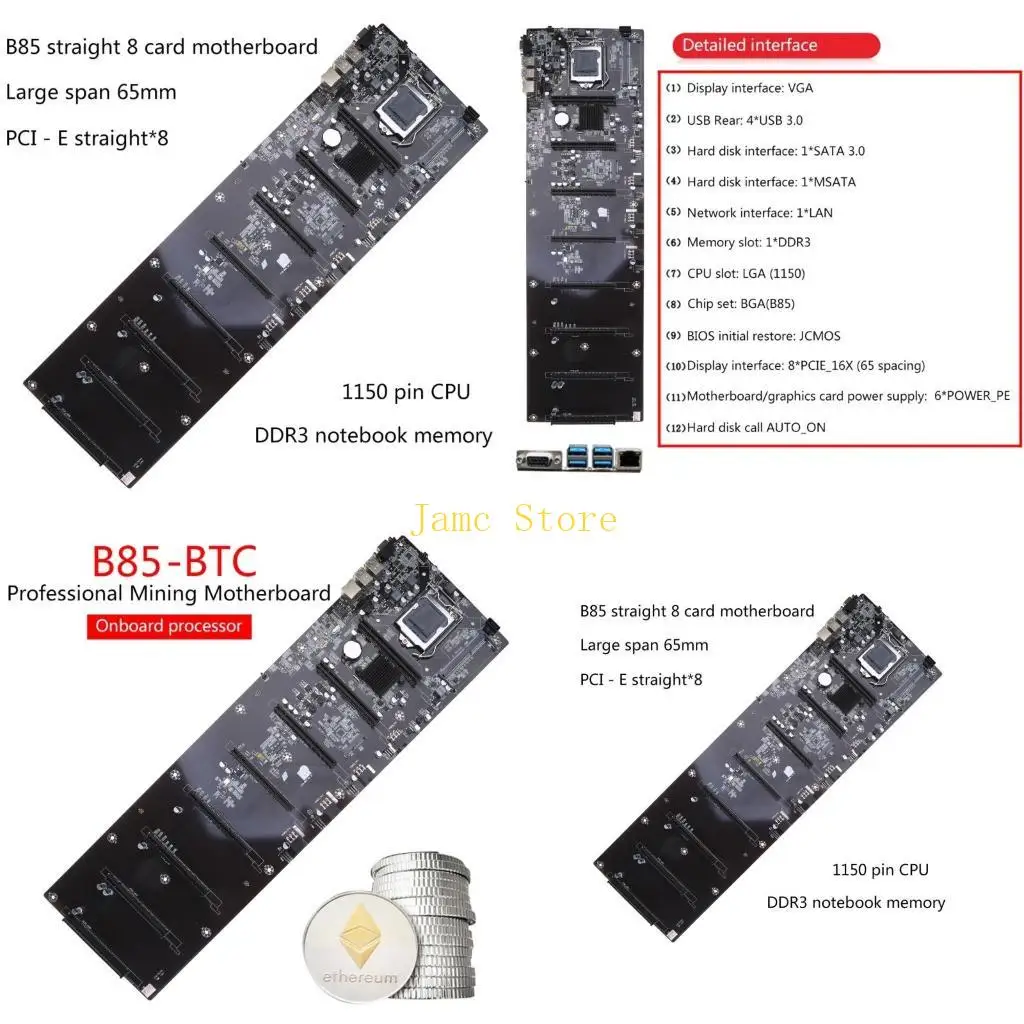 

LX0B Onboard B85 BTC Mainboard Chipset VGA 8-GPU motherboards for miner 8PCI-E Mining Mainboard