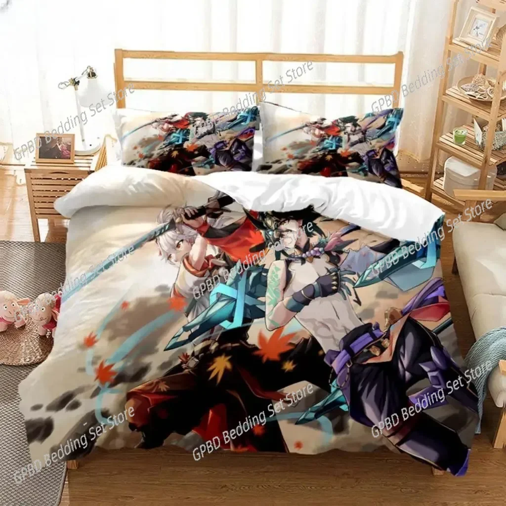 Anime Genshin Impact Animation Cartoon 3D Bedding Set Duvet Cover Pillowcases Single Twin Full Queen Home Decor Quilt Boys Gift
