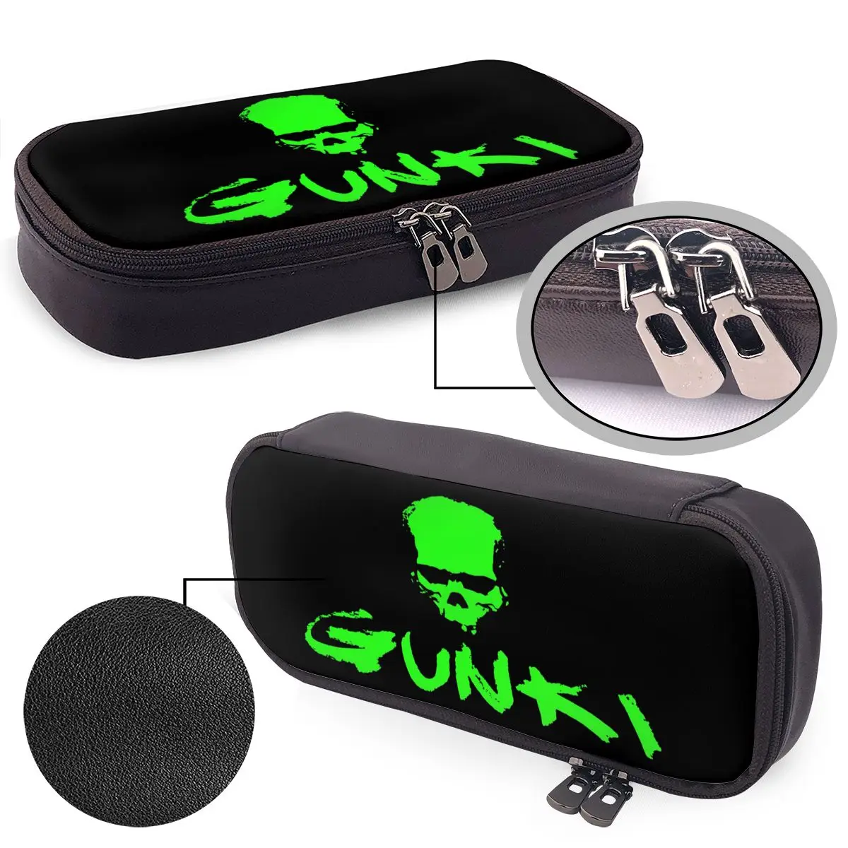 Gunki Logo Angling Skull Fishing Gunki Leather Pencil Case for Studen Gift Pen Box Pencil Bag Stationery Supplies Pen Holder Bag