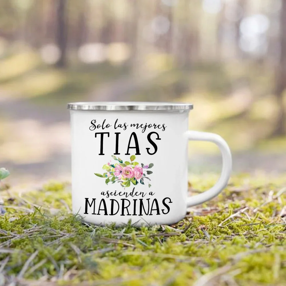 Best Godmother Godfather In The World Print Enamel Mug Friend Drinks Coffee Cup Camping Mugs Best Idea Gift for Madrina Padrinos