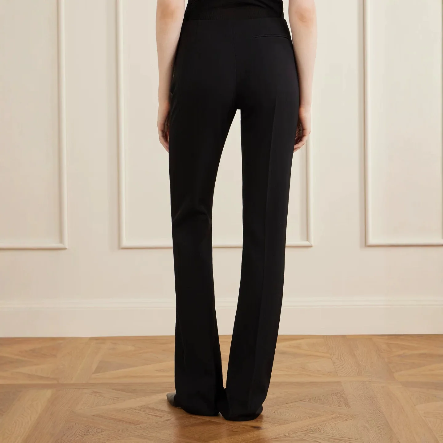 High Street Pants Women's Low Waisted Spun Wool Micro Flared Suit Autumn New Front Panel, Three-dimensional Slim Fit Floor Pants