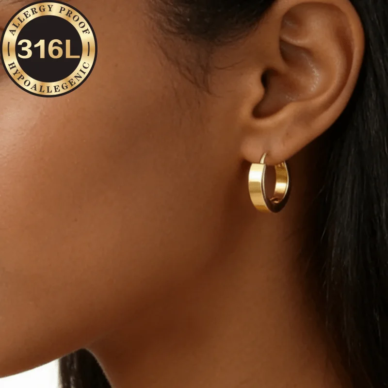 High quality stainless steel hypoallergenic golden earrings. Flat ear buckle gold. Anti-fading, comfortable and versatile,