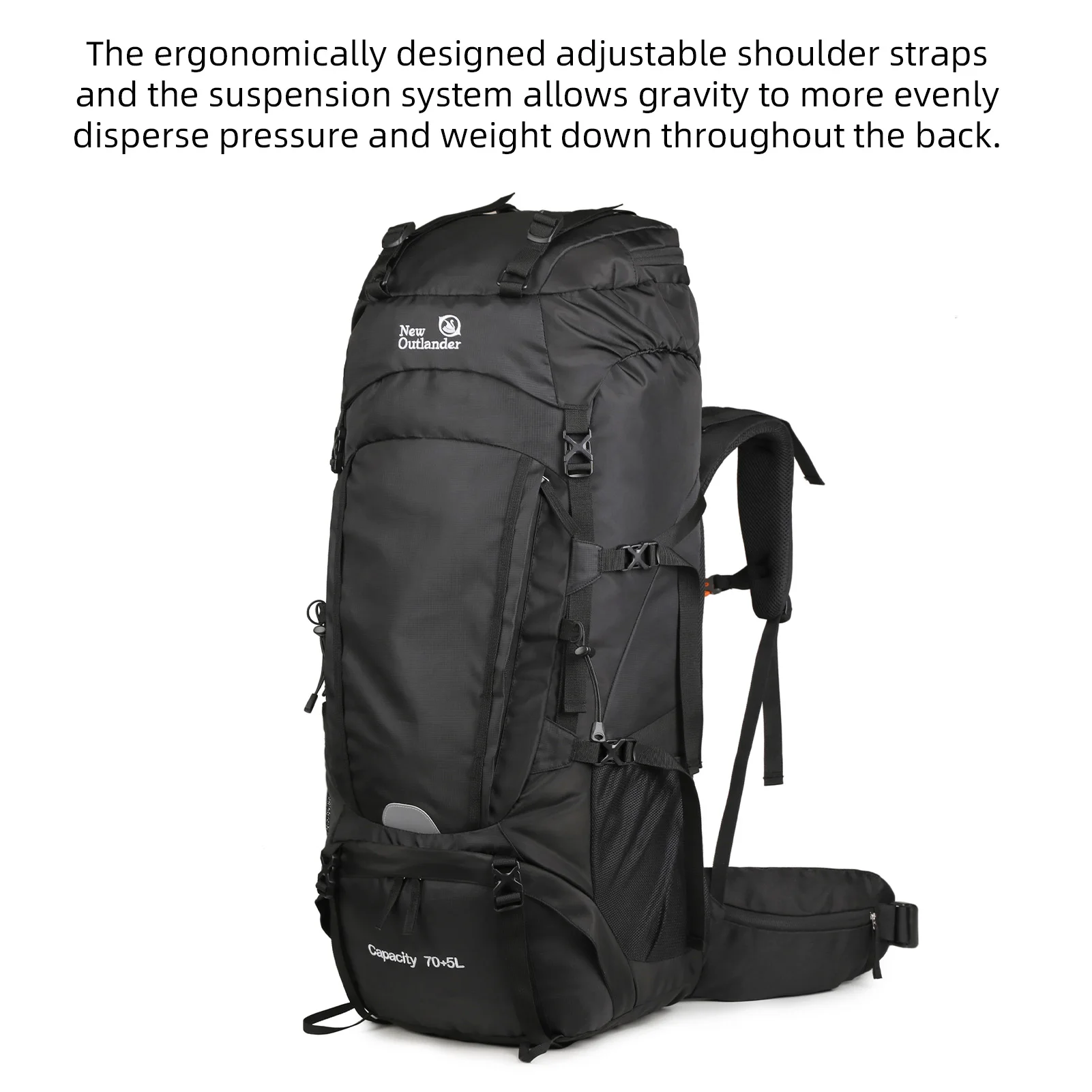 حقيبة ظهر للسفر، حقيبة ظهر للمشي لمسافات طويلة سعة 75 لتر، حقيبة ظهر للتخييم بسعة كبيرة مع غطاء للمطر، حقيبة ظهر للمستودع #2