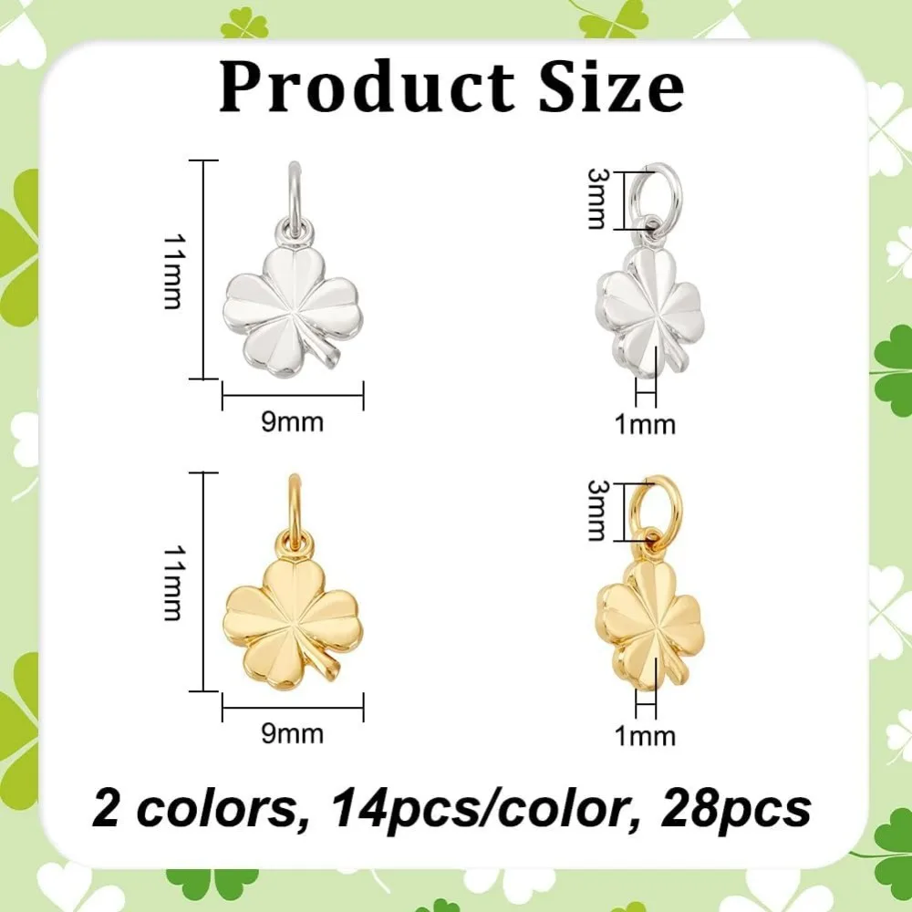 28 PCS Gold Plated Four Leaf Clover Pendant Platinum Plated Good Luck Charm Necklace 11x9x1mm for Jewelry Bracelet and DIY