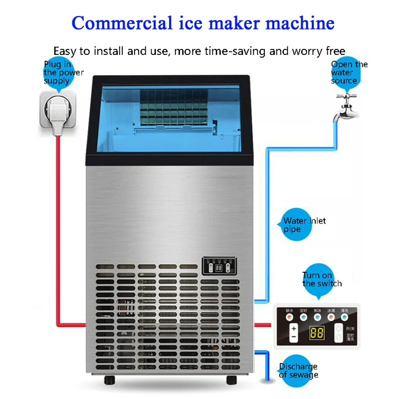 Commercial Ice Maker Machine, 110lbs/24h Stainless Steel Under Counter Ice Machine With 33lbs Ice Storage Capacity