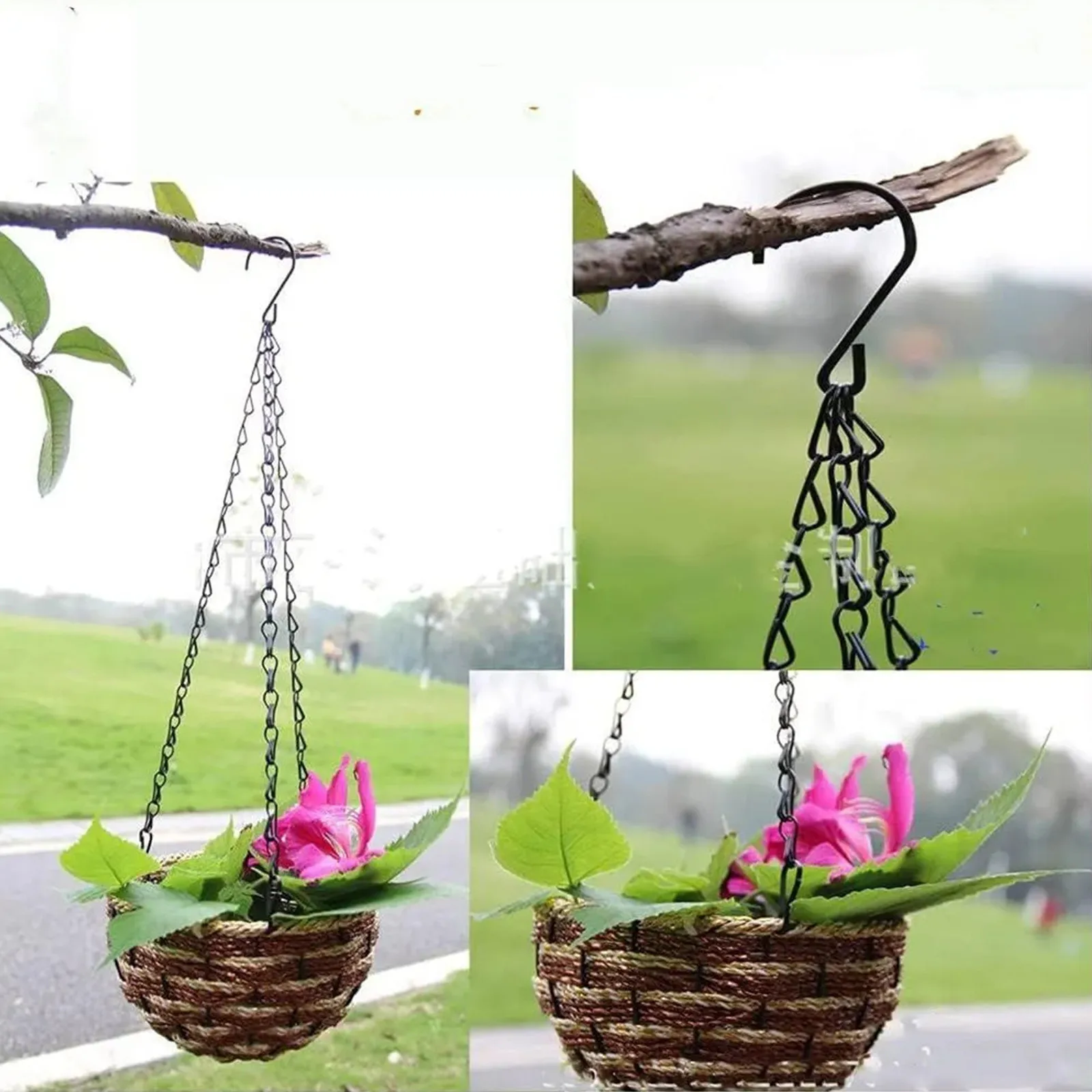 

Retractable Hanging Baskets Chains With Hooks Flower Plant Pot Hanger Chain Rattan Hanging Pendant Chain Grow Tool Garden Decor